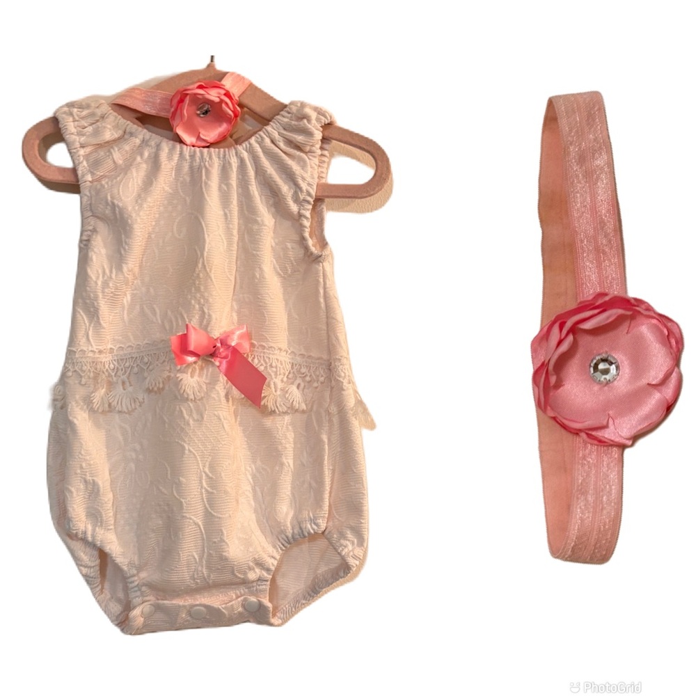 Vogue Bubble Romper Vintage Style with dazzles comes with headband 6/12 months
